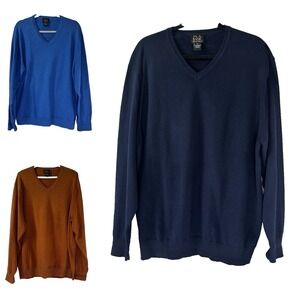 Jos A Bank Mens XL Pima Cotton V-neck Set Lot Of 3 Navy Brown Blue Sweater Light